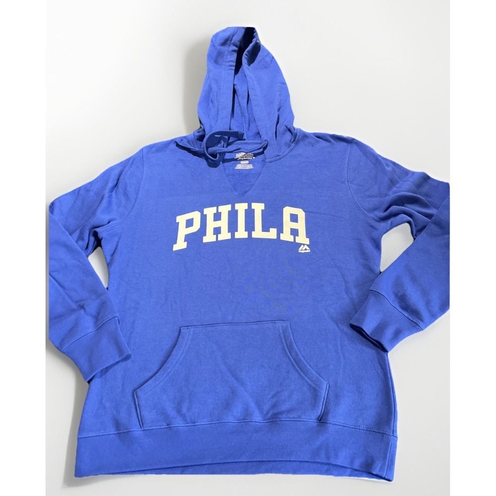 Philadelphia 76ers Hoodie Blue Women Medium V-Neck Majestic Pullover NBA PHILA